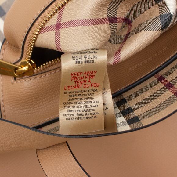 1.8k$ Burberry Light Camel XL Grainy Leather Haymarket Check Tote Purse Bag - Picture 15 of 16